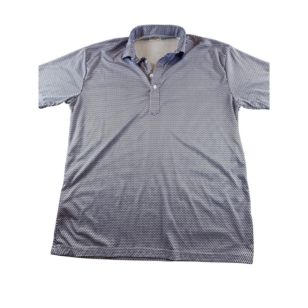 Collars & Co Mens XL Polo Shirt Navy Blue White Geometric Print Short Sleeve